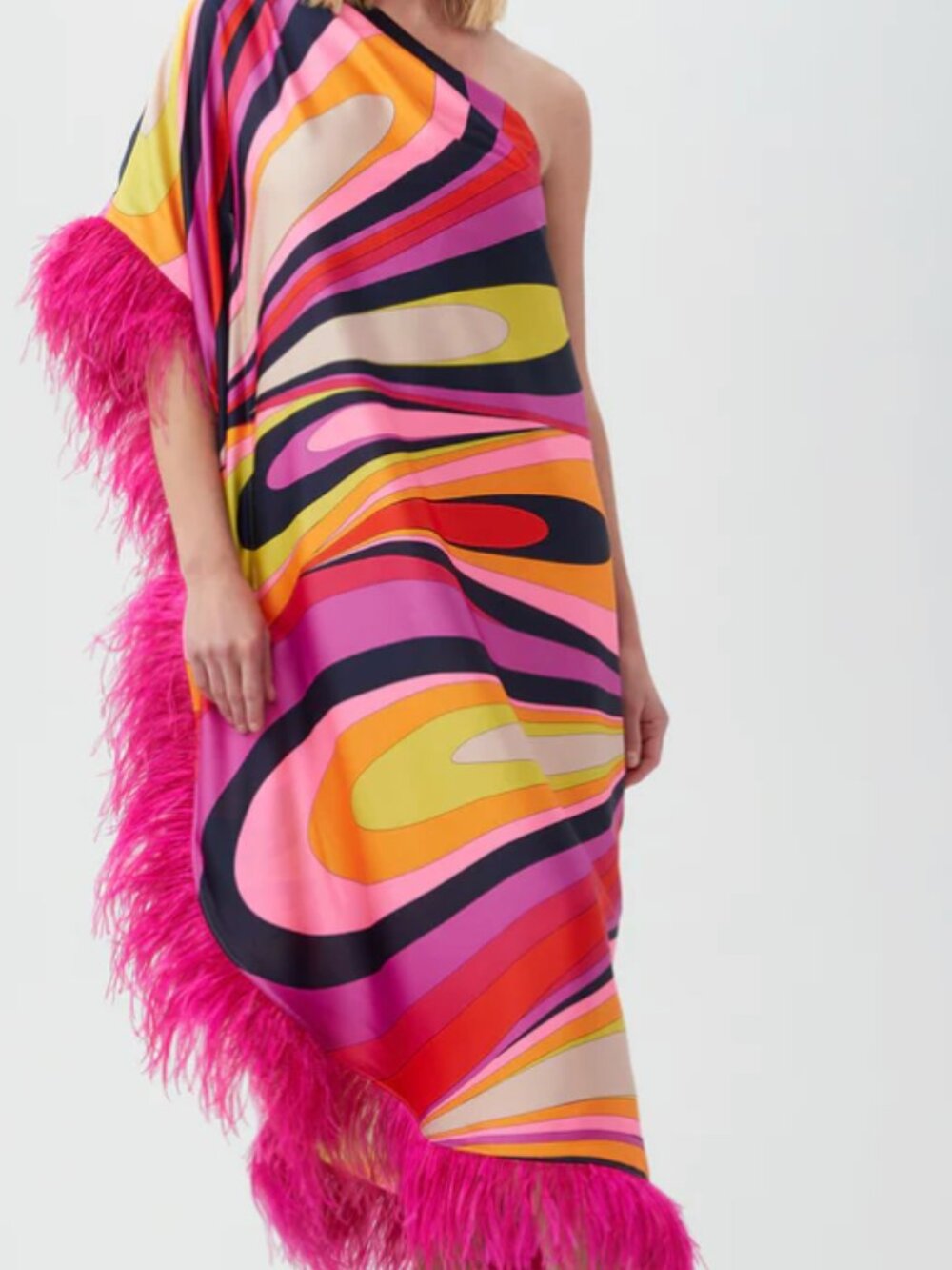 Trina Turk Largo Caftan Dress × Multi Windwood Wave Pattern -feathers Size 8
